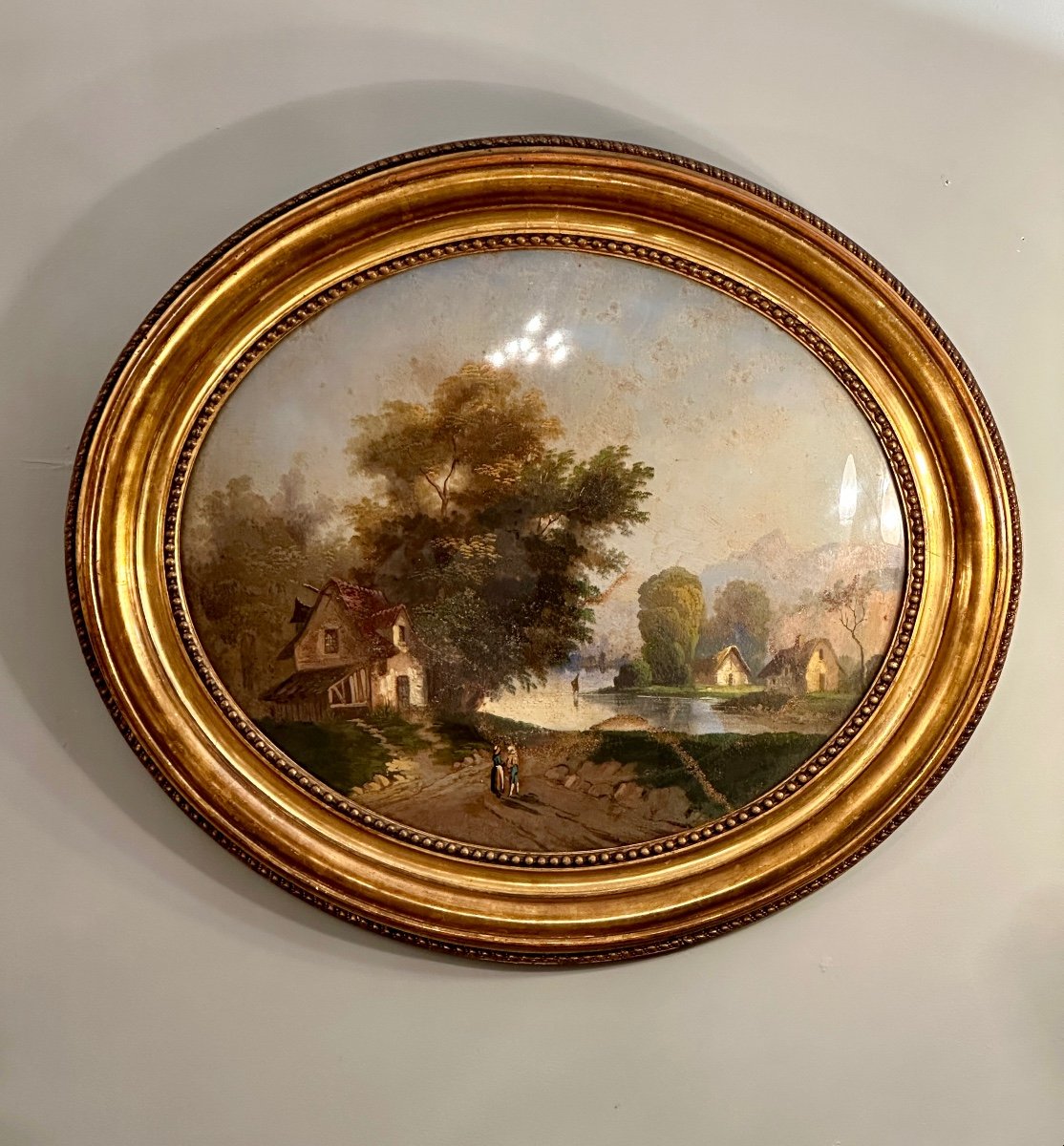 Paire De Fixés Sous Verre Epoque Louis Philippe Vers 1840-photo-3