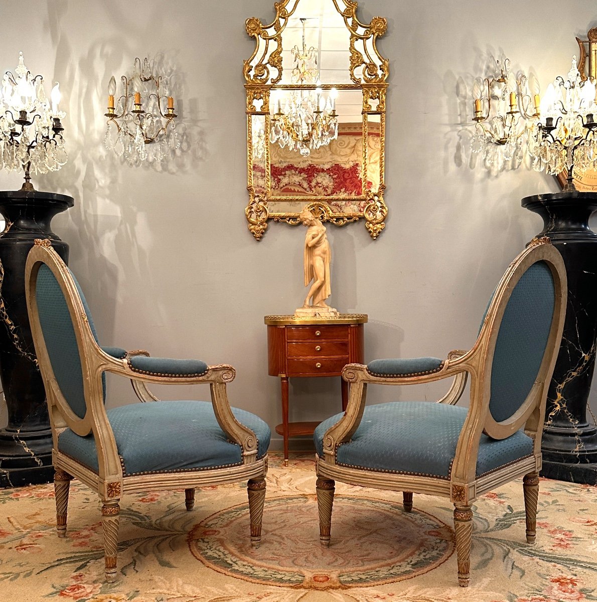 Large Pair Of Louis XVI Style Armchairs XIXth Century Around 1860-photo-4