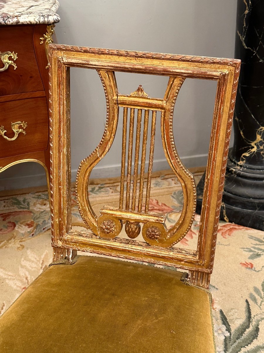 Georges Jacob (attributed To), Pair Of Lyre Chairs In Golden Wood, Louis XVI Period Around 1780-photo-4