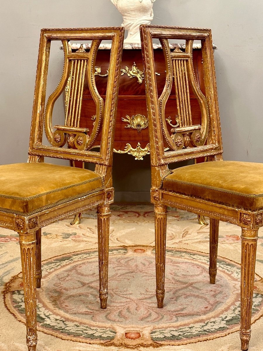 Georges Jacob (attributed To), Pair Of Lyre Chairs In Golden Wood, Louis XVI Period Around 1780-photo-4