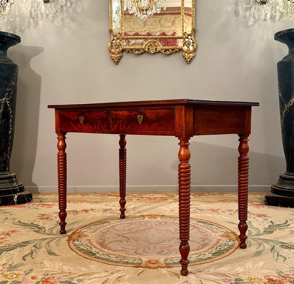 Mahogany Flat Desk, Restoration Period Around 1820-photo-2