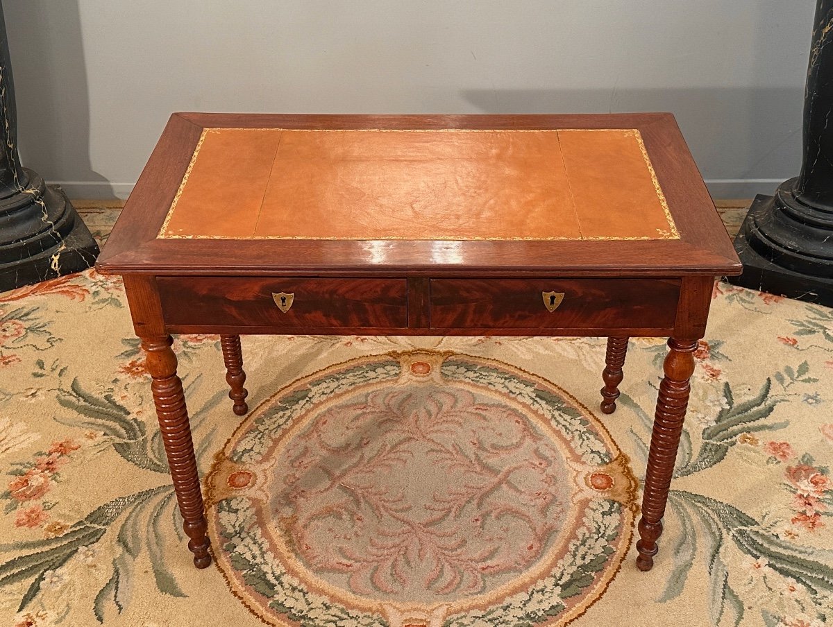 Mahogany Flat Desk, Restoration Period Around 1820-photo-3