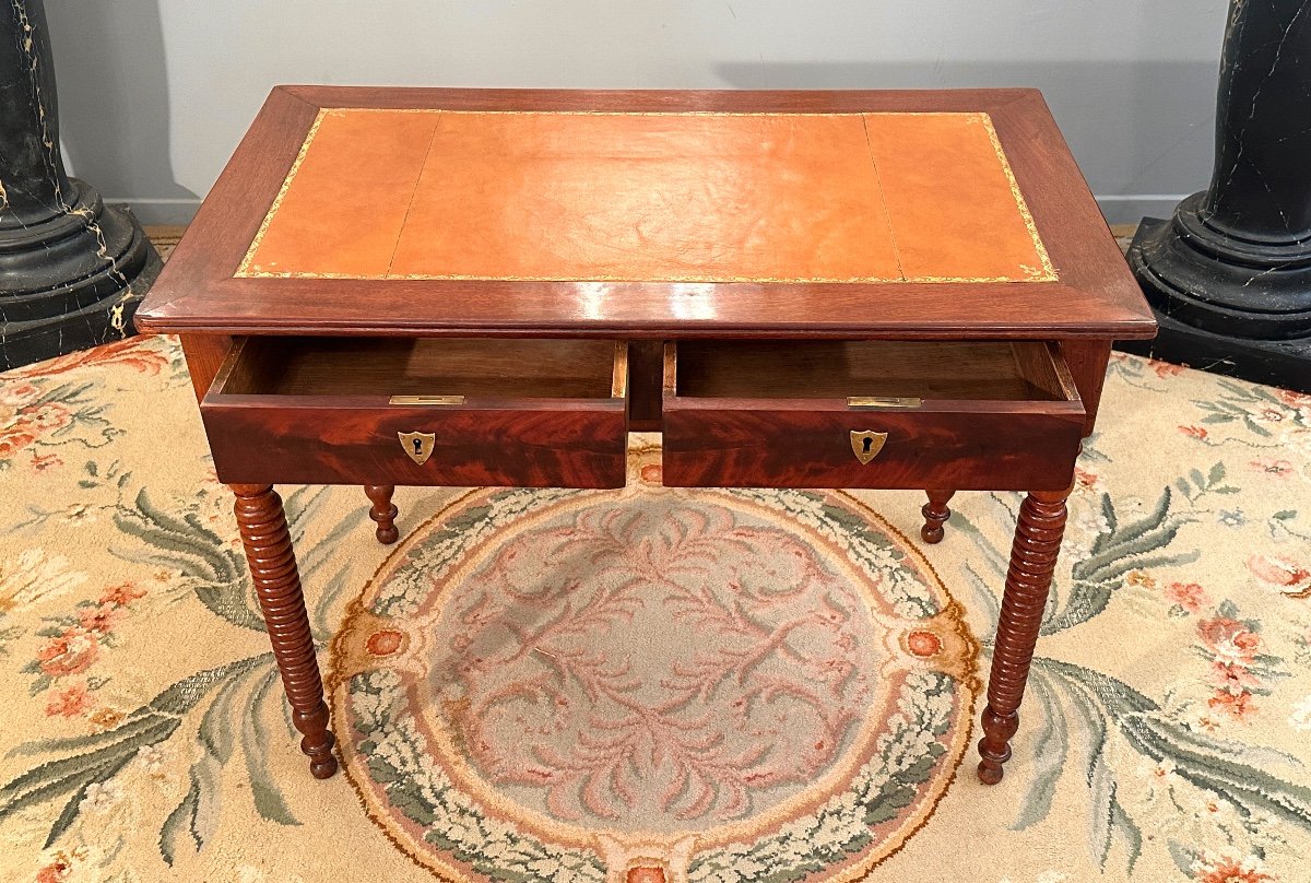 Mahogany Flat Desk, Restoration Period Around 1820-photo-2