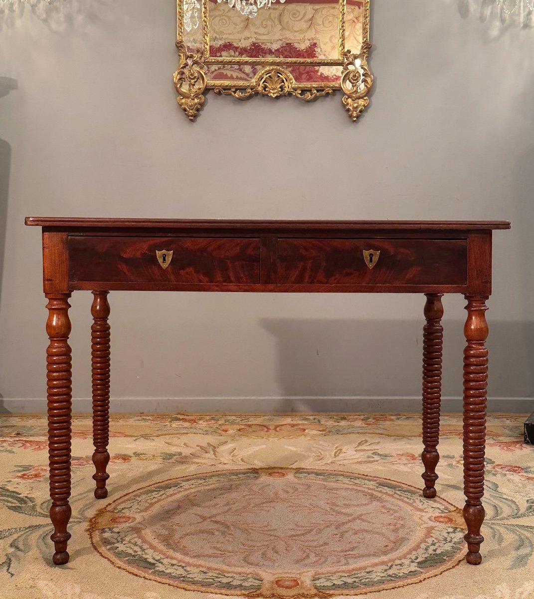 Mahogany Flat Desk, Restoration Period Around 1820-photo-3