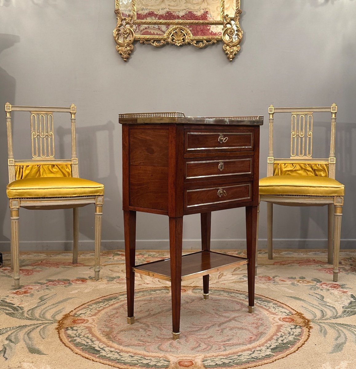 Petite Table Chiffonnière Ecritoire En Acajou d'Epoque Louis XVI Vers 1780-photo-2