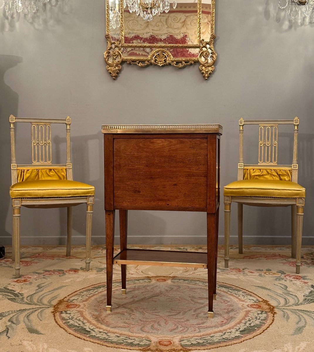 Petite Table Chiffonnière Ecritoire En Acajou d'Epoque Louis XVI Vers 1780-photo-1