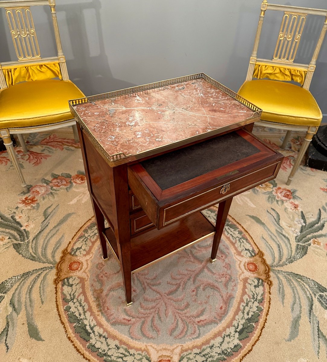 Petite Table Chiffonnière Ecritoire En Acajou d'Epoque Louis XVI Vers 1780-photo-3