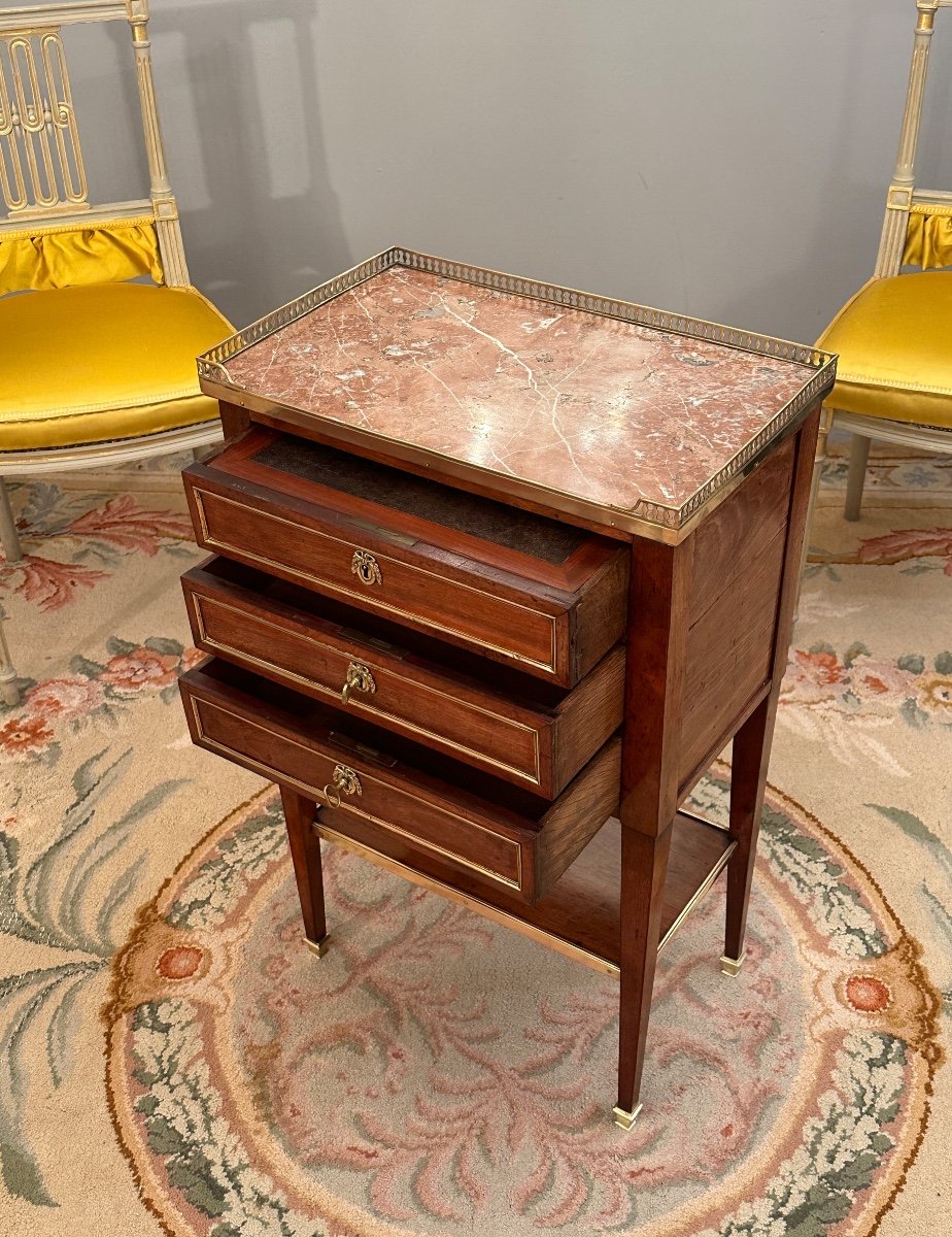 Petite Table Chiffonnière Ecritoire En Acajou d'Epoque Louis XVI Vers 1780-photo-4