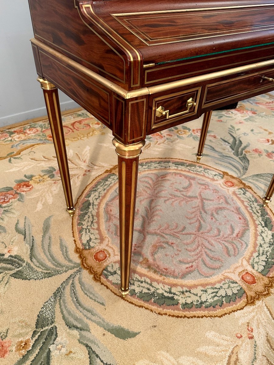 Petit Bureau A Cylindre En Acajou Flammé De Style Louis XVI Epoque XIXeme-photo-7