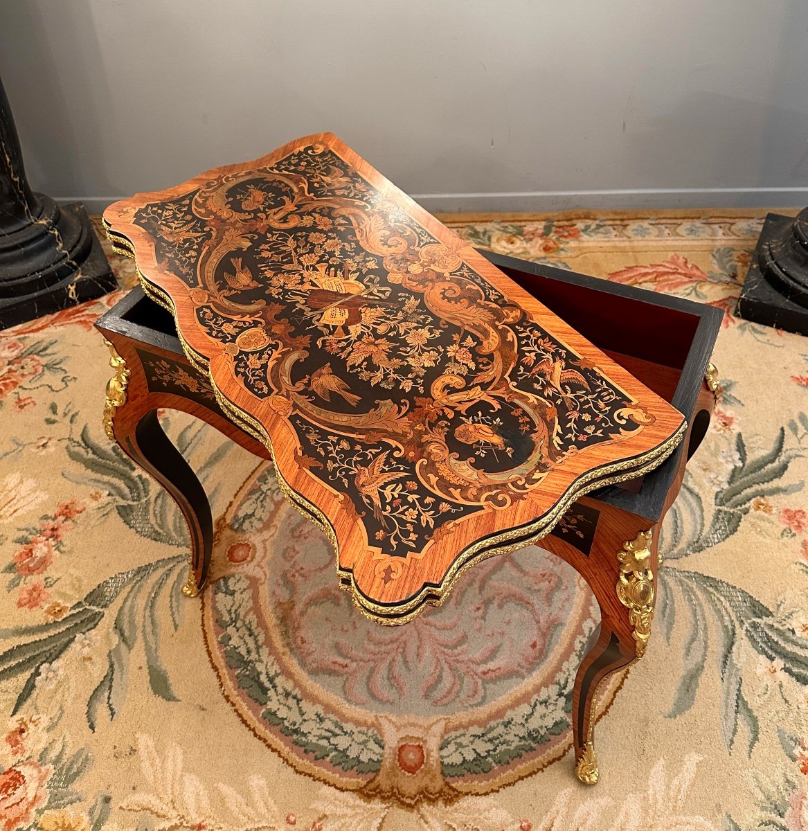 Table A Jeux Console En Marqueterie d'Epoque Napoleon III Vers 1870-photo-1