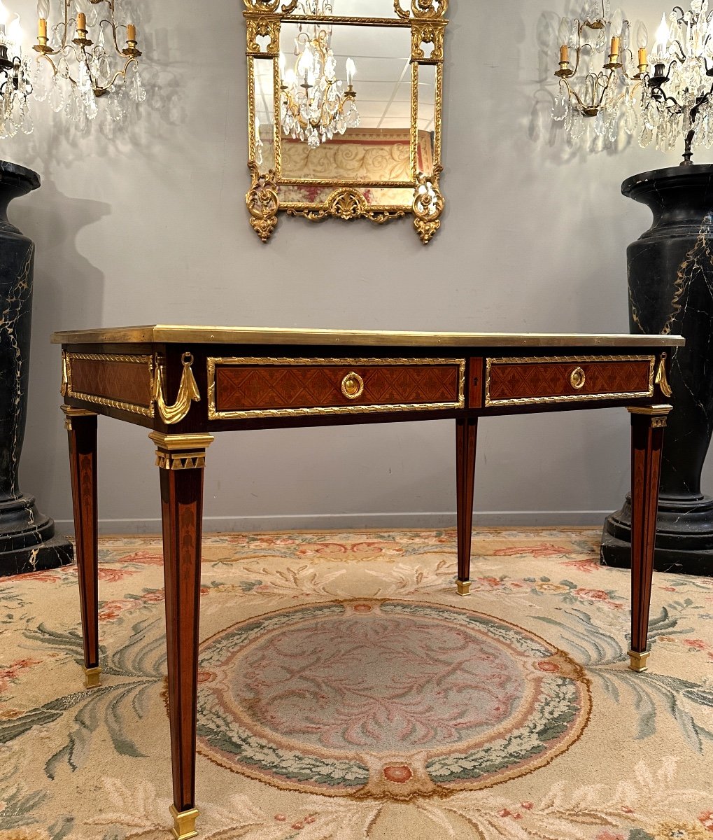  Philippe Claude Montigny, Bureau Plat En Marqueterie De Style Louis XVI-photo-2