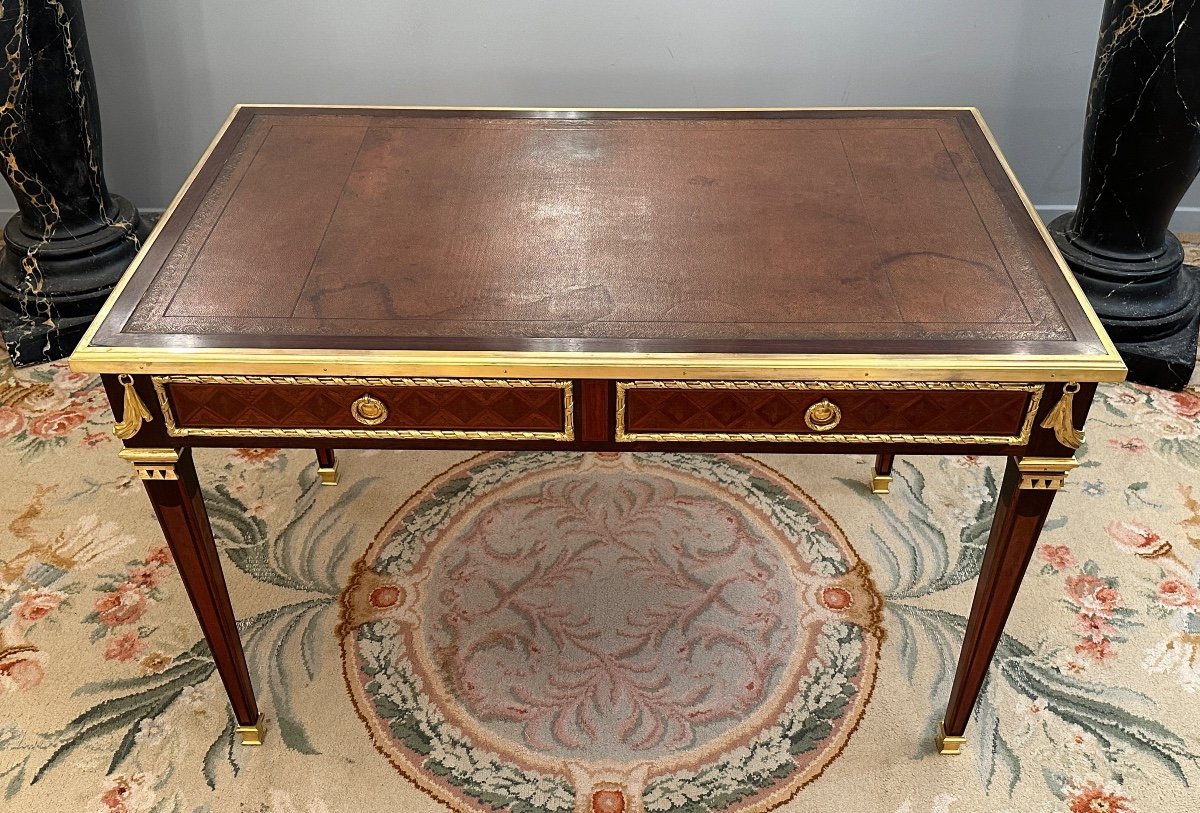  Philippe Claude Montigny, Bureau Plat En Marqueterie De Style Louis XVI-photo-3