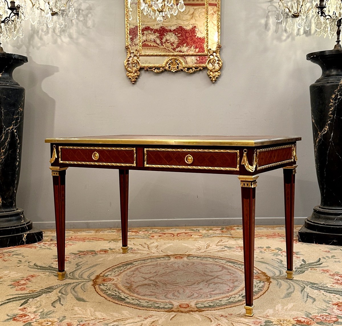  Philippe Claude Montigny, Bureau Plat En Marqueterie De Style Louis XVI-photo-4