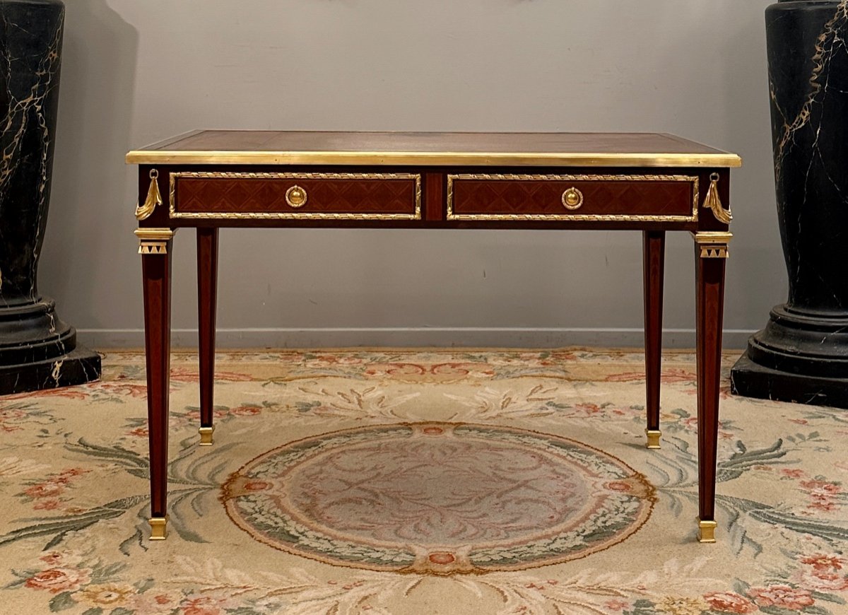  Philippe Claude Montigny, Bureau Plat En Marqueterie De Style Louis XVI-photo-1