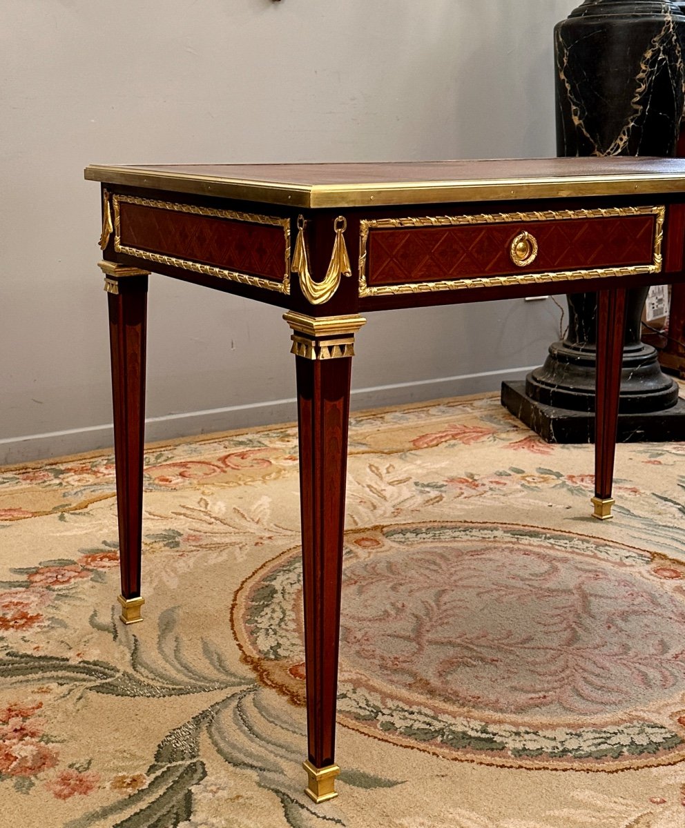  Philippe Claude Montigny, Bureau Plat En Marqueterie De Style Louis XVI-photo-2