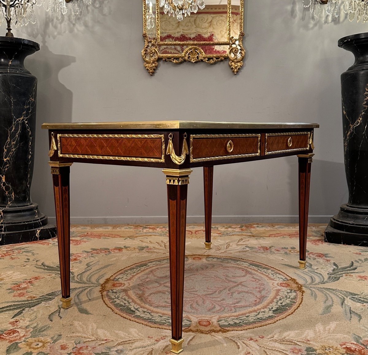  Philippe Claude Montigny, Bureau Plat En Marqueterie De Style Louis XVI-photo-3