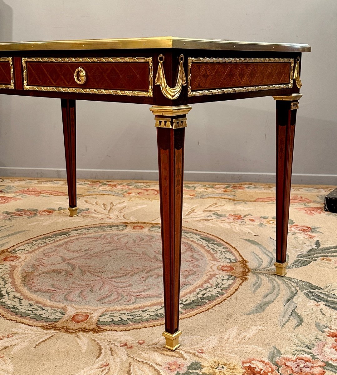  Philippe Claude Montigny, Bureau Plat En Marqueterie De Style Louis XVI-photo-4