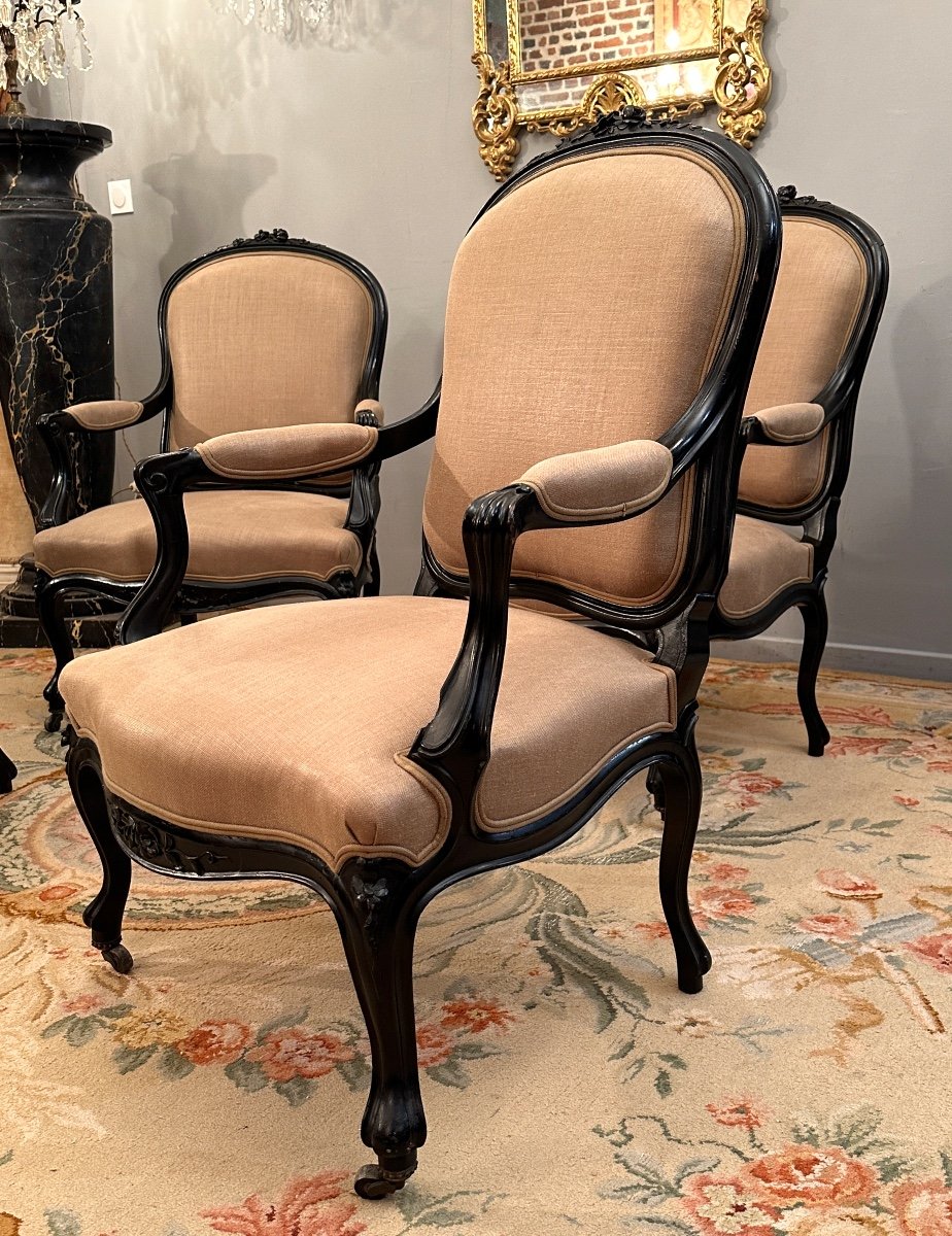 Suite Of Four Louis XV Style Queen Armchairs Napoleon III Period-photo-1