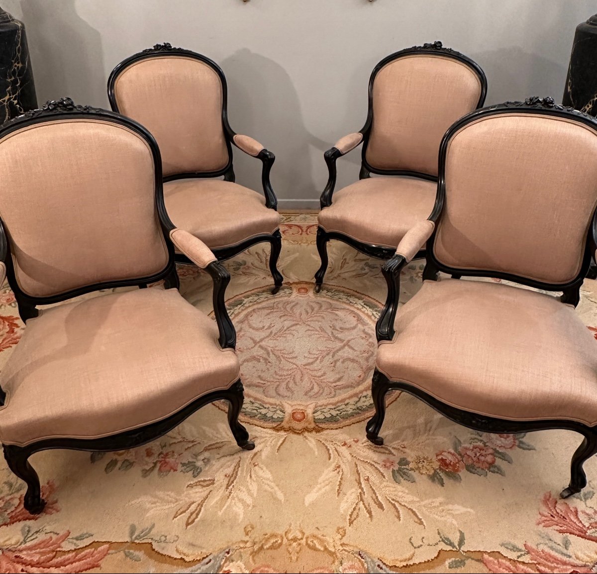 Suite Of Four Louis XV Style Queen Armchairs Napoleon III Period-photo-2