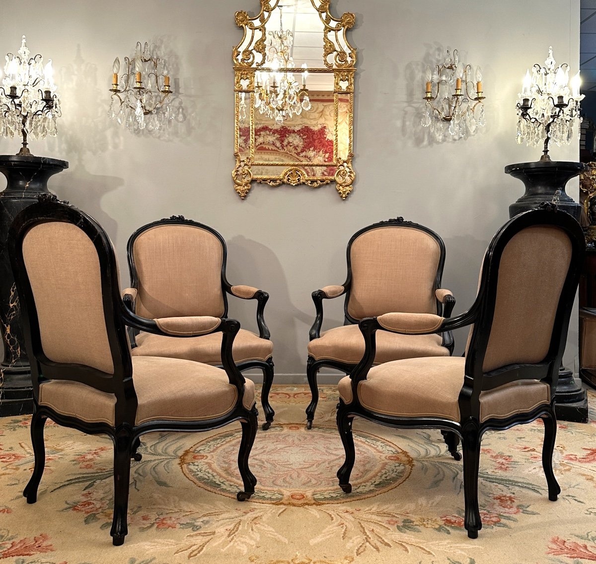 Suite Of Four Louis XV Style Queen Armchairs Napoleon III Period-photo-4