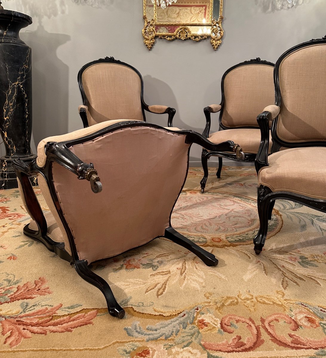 Suite Of Four Louis XV Style Queen Armchairs Napoleon III Period-photo-6