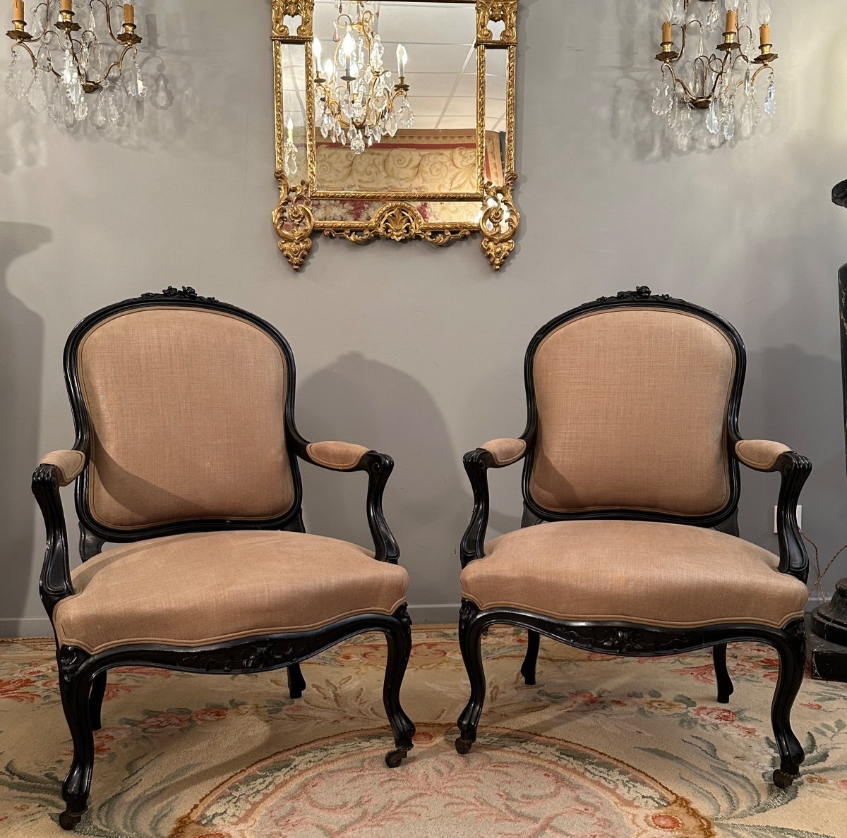 Suite Of Four Louis XV Style Queen Armchairs Napoleon III Period-photo-8