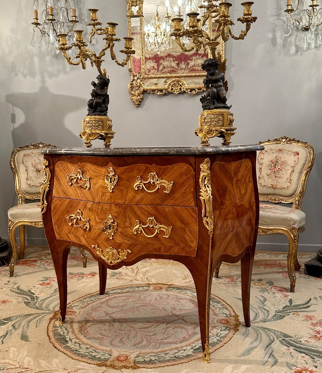 Sauteuse Commode In Marquetry, Louis XV Period Circa 1750-photo-2