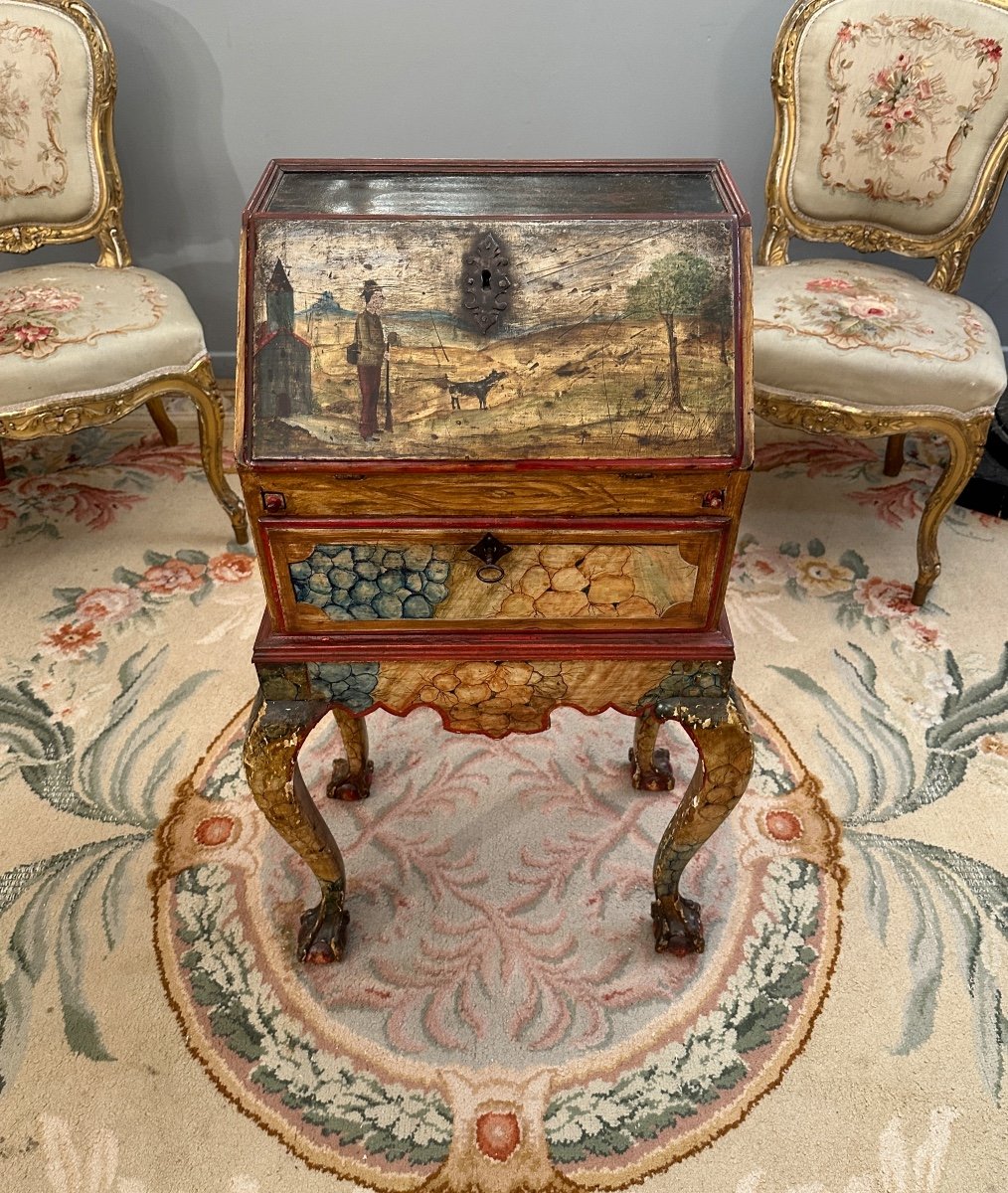 Small Venetian Secretary Desk In Lacquered Wood 18th Century-photo-3