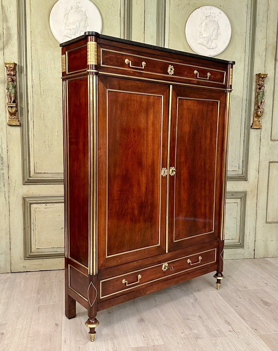 Rare Louis XVI Mahogany Wardrobe Around 1780-photo-2