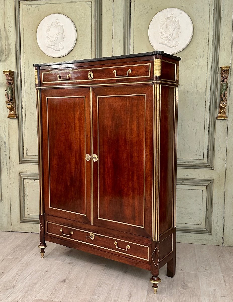 Rare Louis XVI Mahogany Wardrobe Around 1780-photo-8