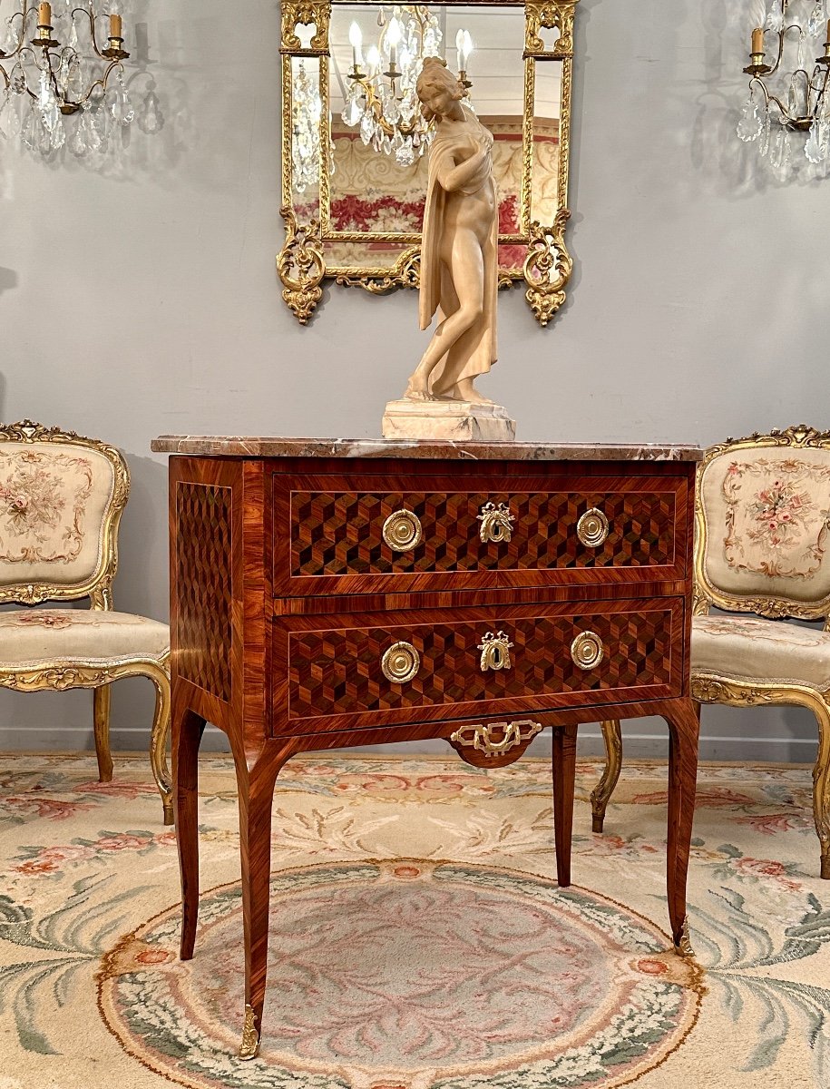 Sauteuse Commode In Marquetry From Louis XV Louis XVI Transition Period Circa 1770