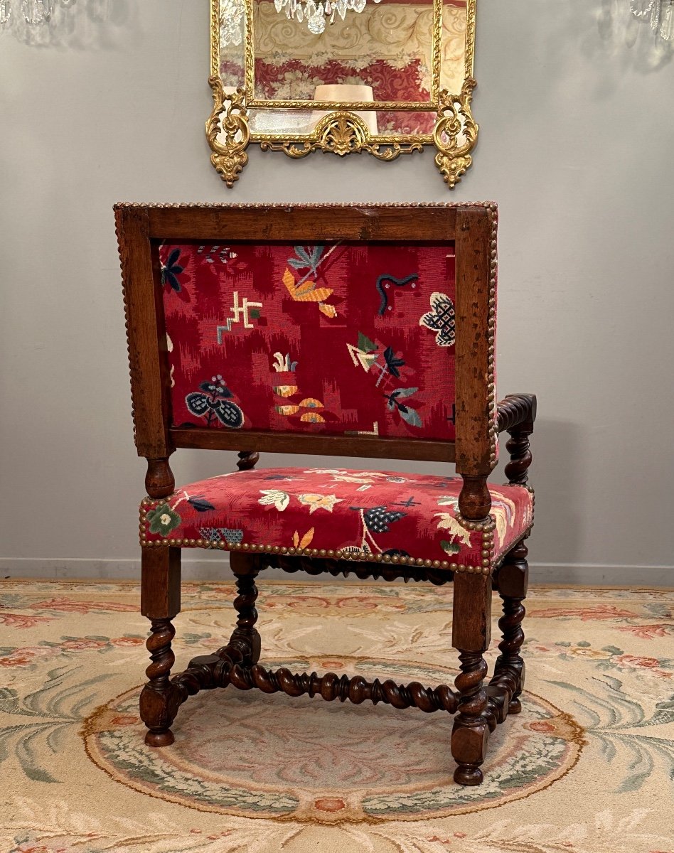 Chaise A Bras En Noyer d'Epoque Louis XIII XVIIème Siècle -photo-4