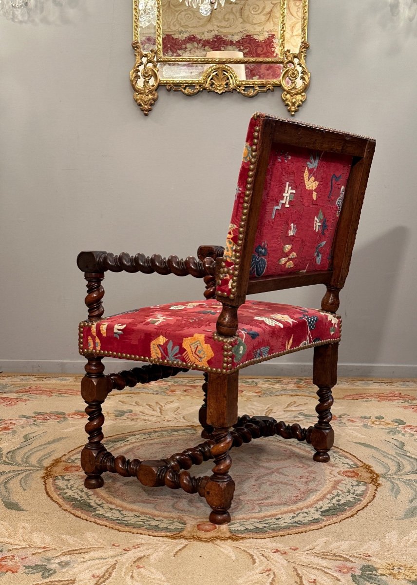 Chaise A Bras En Noyer d'Epoque Louis XIII XVIIème Siècle -photo-1