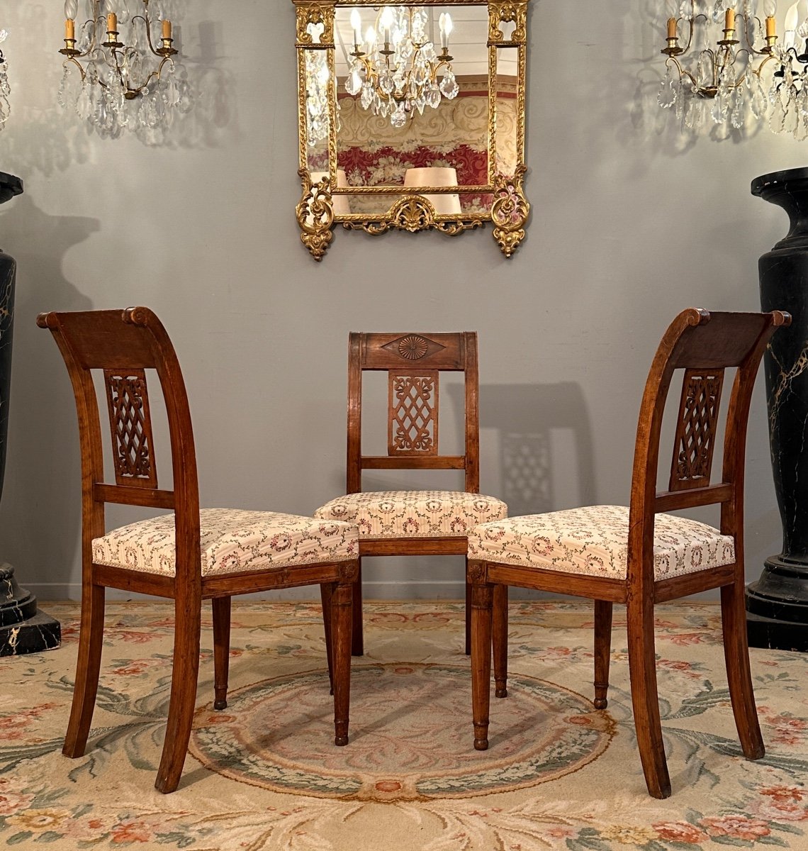 Suite De Trois Chaises d'Epoque Directoire Vers 1790-photo-5