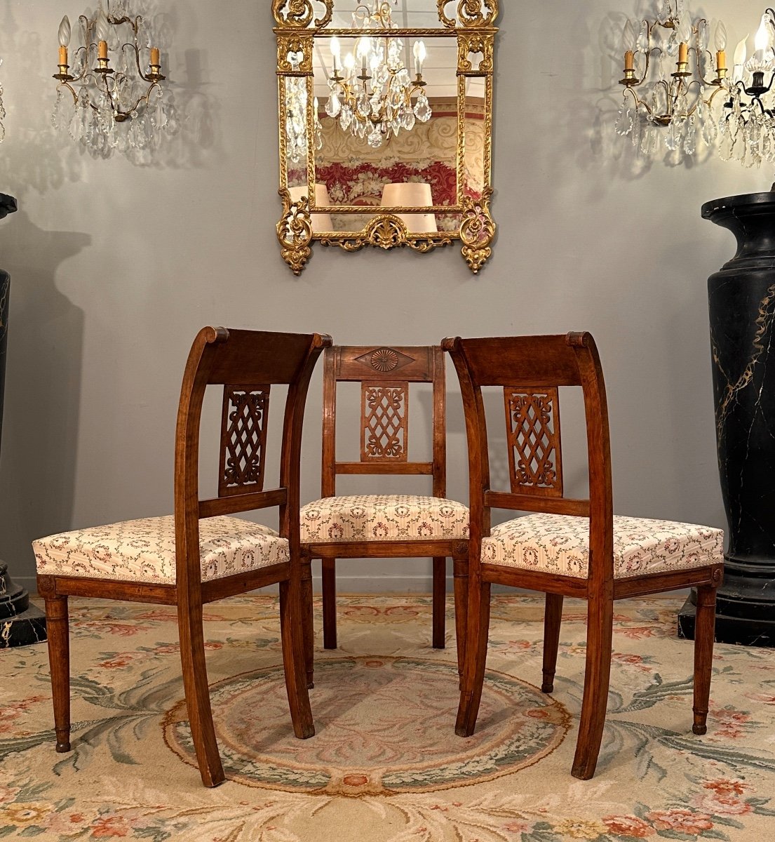 Suite De Trois Chaises d'Epoque Directoire Vers 1790-photo-6