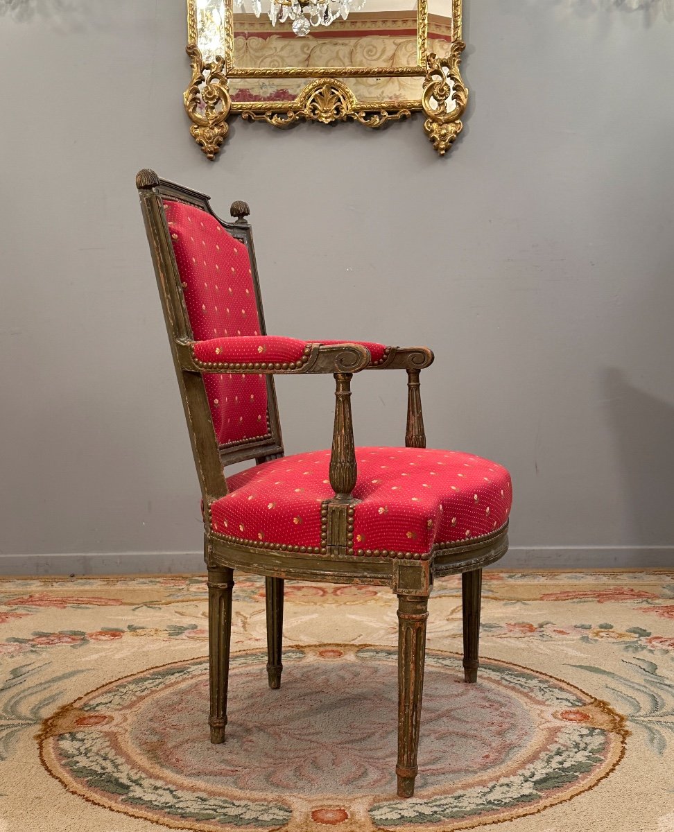 Cabriolet Armchair In Lacquered Wood, Louis XVI Period Circa 1780-photo-2