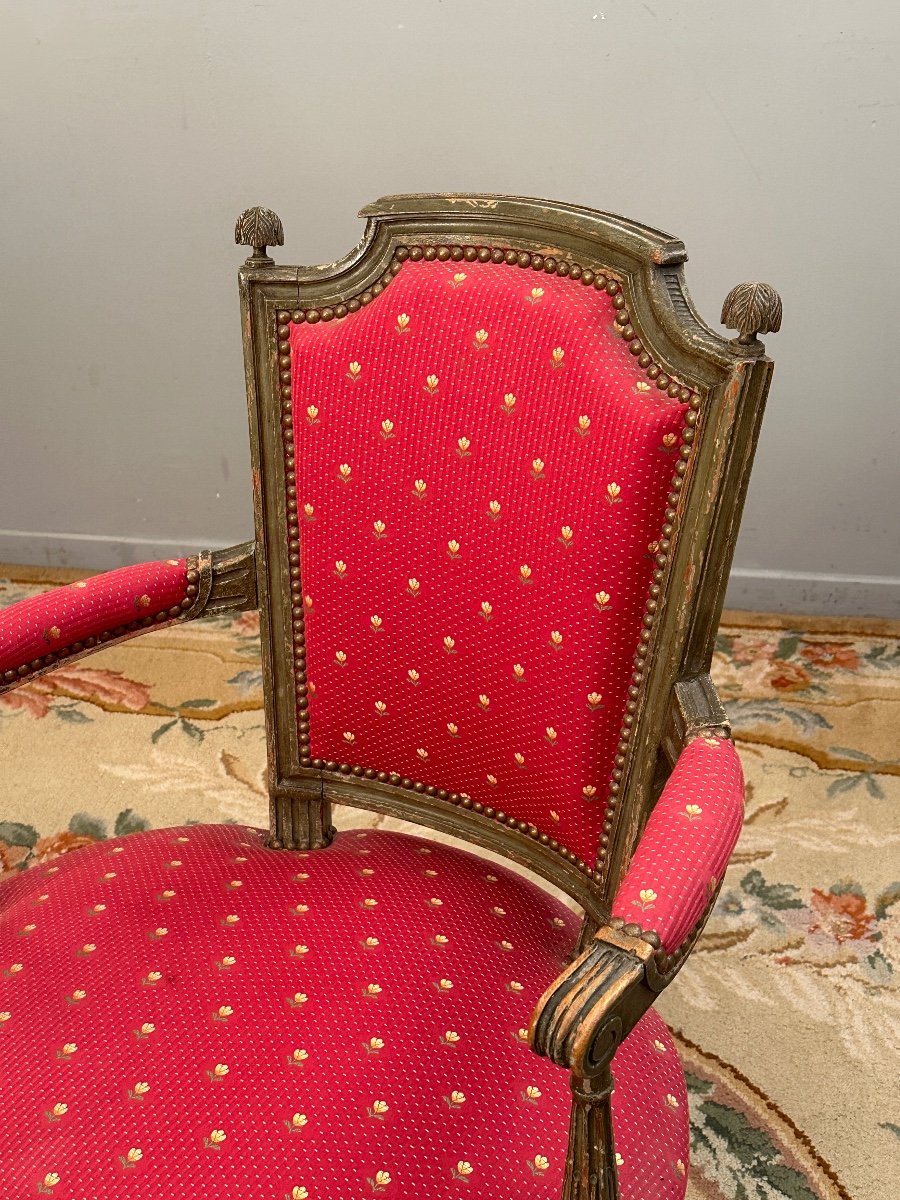 Cabriolet Armchair In Lacquered Wood, Louis XVI Period Circa 1780-photo-1