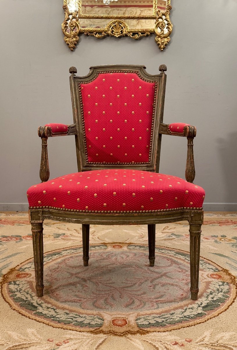 Cabriolet Armchair In Lacquered Wood, Louis XVI Period Circa 1780-photo-5