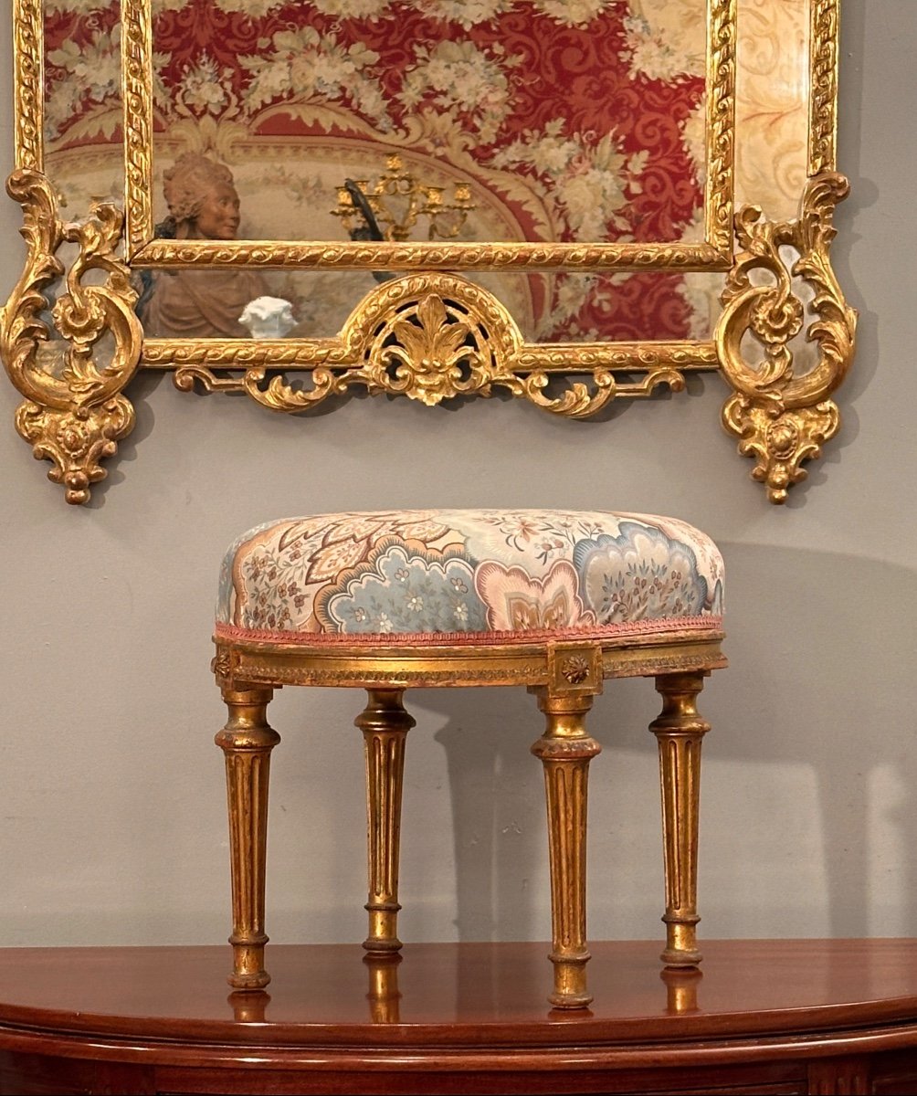 Louis XVI Style Golden Wood Stool From The 19th Century-photo-2