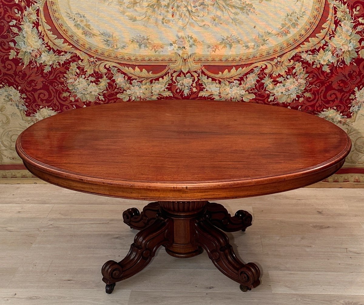 19th Century Mahogany Dining Room Pedestal Table Circa 1830 (4m)-photo-3