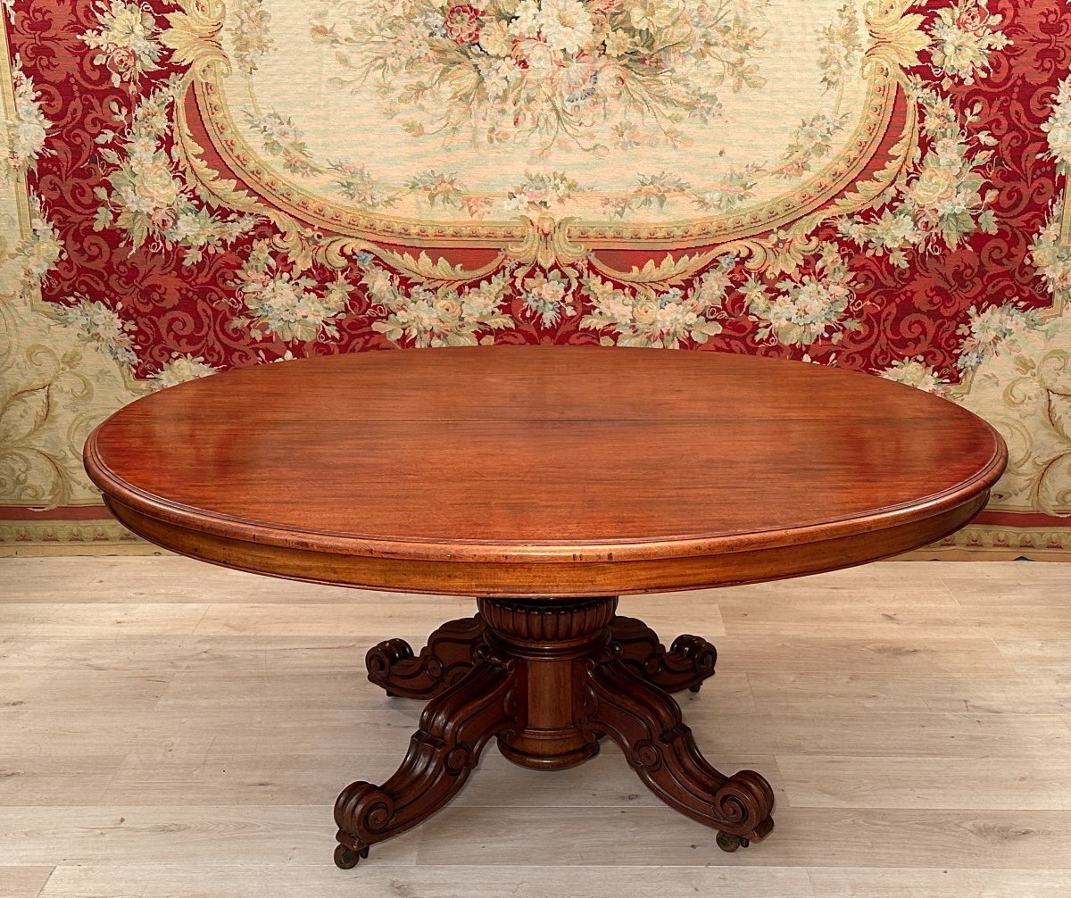 19th Century Mahogany Dining Room Pedestal Table Circa 1830 (4m)-photo-5