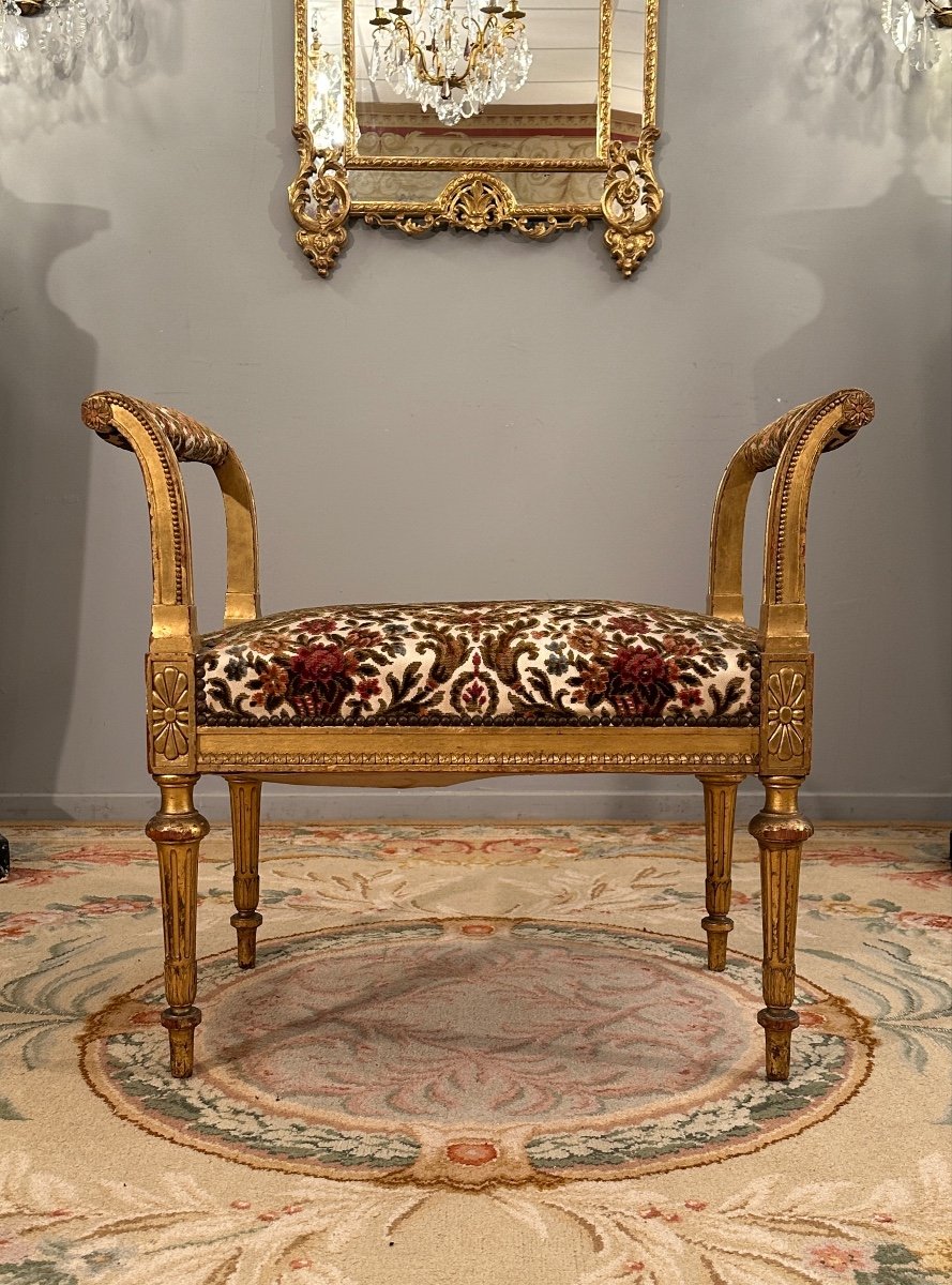 Piano Bench In Golden Wood Louis XVI Style Napoleon III Period-photo-5