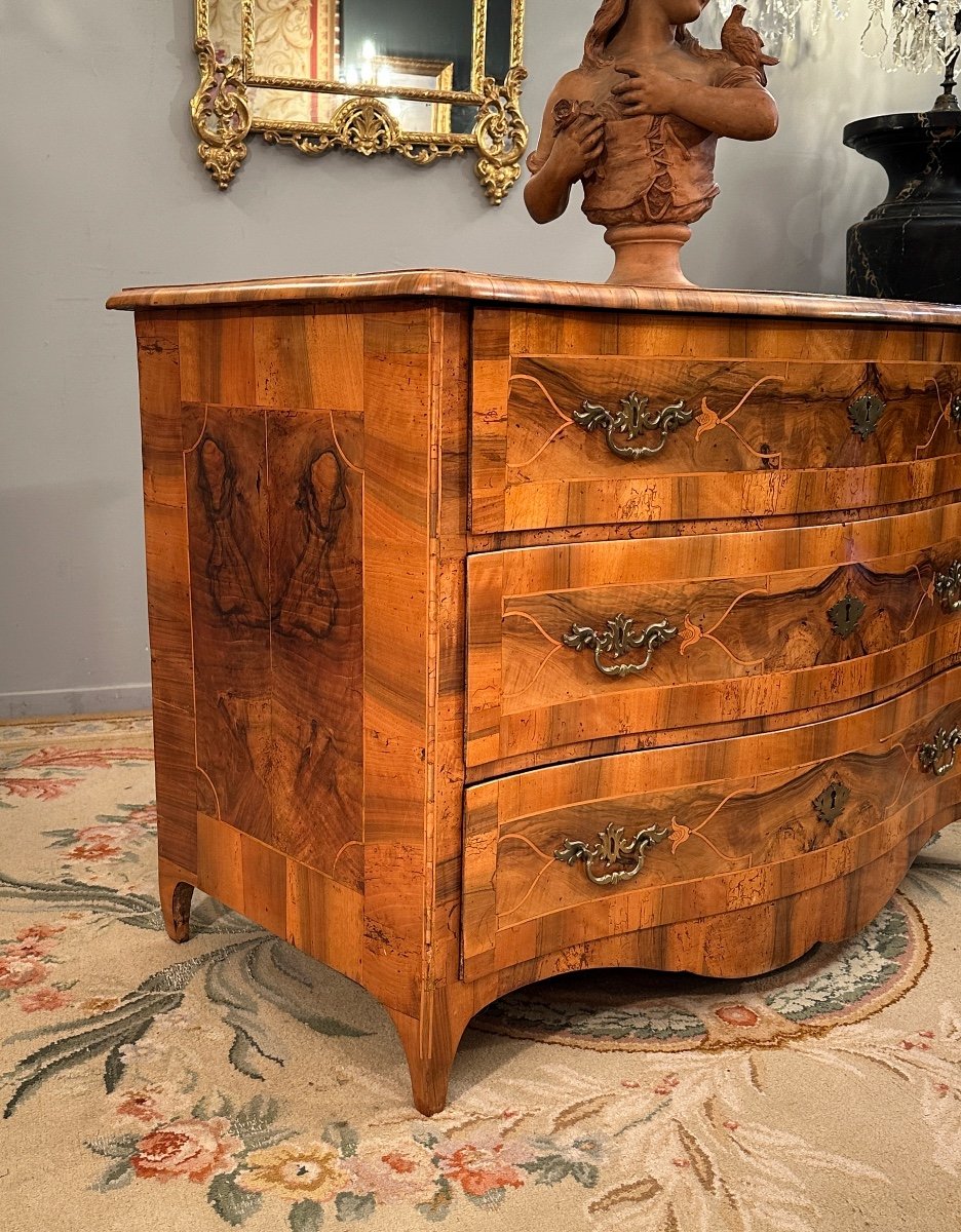 Thomas Hache, Curved Commode In Regency Marquetry Circa 1720-photo-1