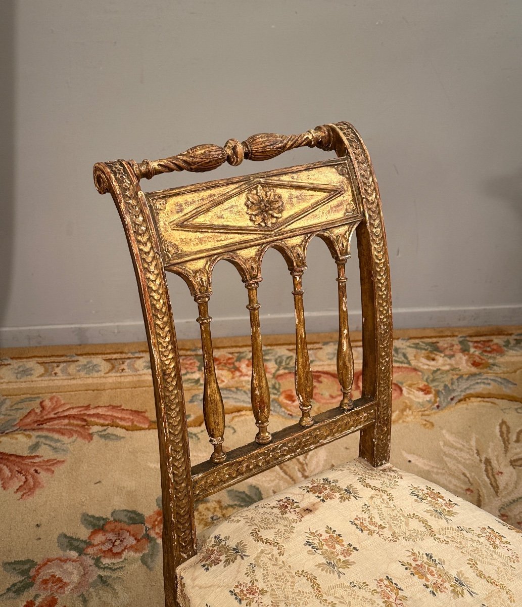 Paire De Chaises En Bois Doré d'Epoque Louis XVI Vers 1780-photo-4