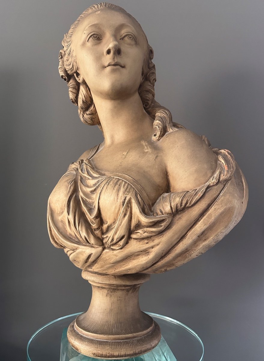 Augustin Pajou, Sculpture Buste Terre Cuite La Comtesse Du Barry Epoque XIXème-photo-3
