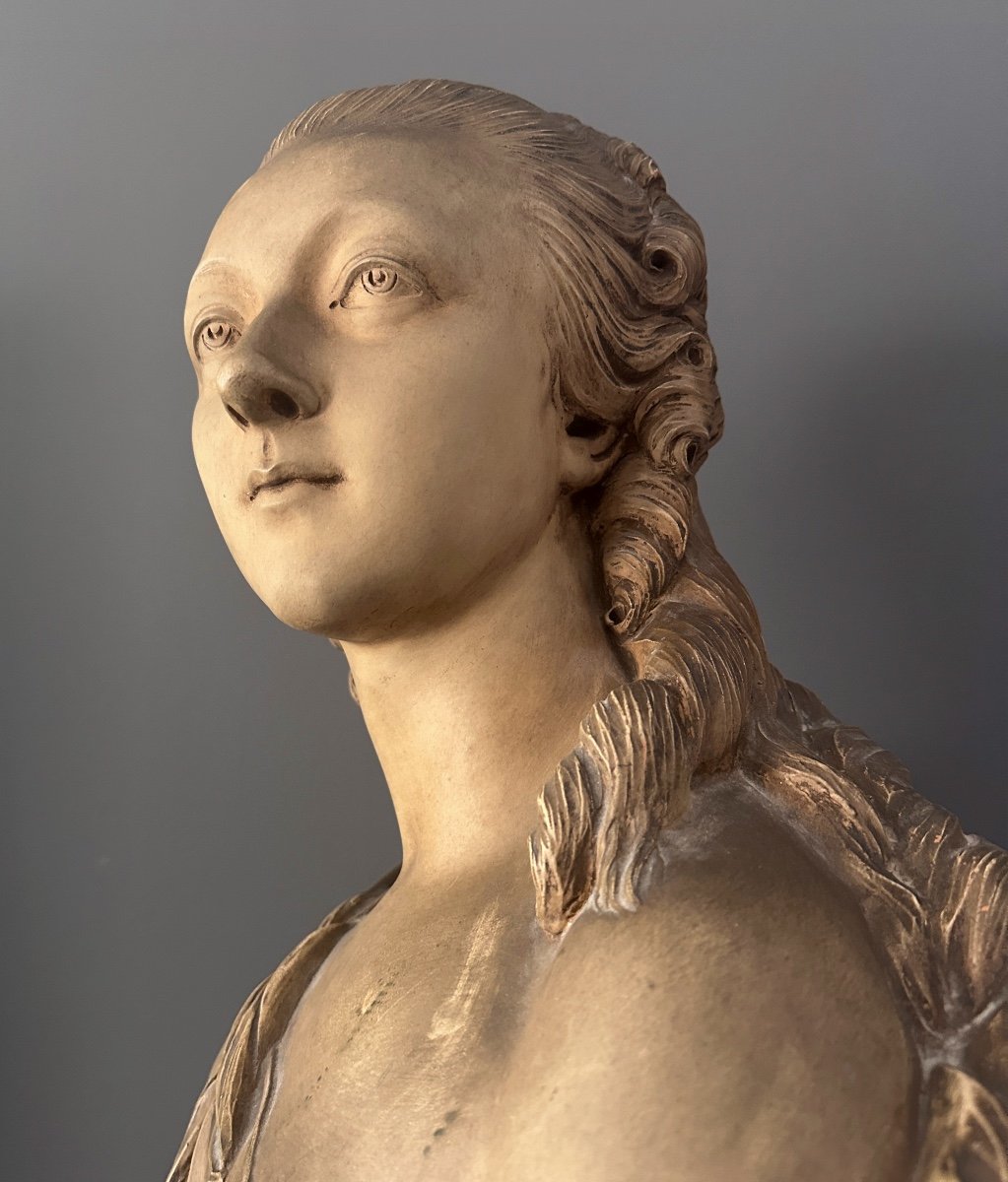 Augustin Pajou, Sculpture Buste Terre Cuite La Comtesse Du Barry Epoque XIXème-photo-4