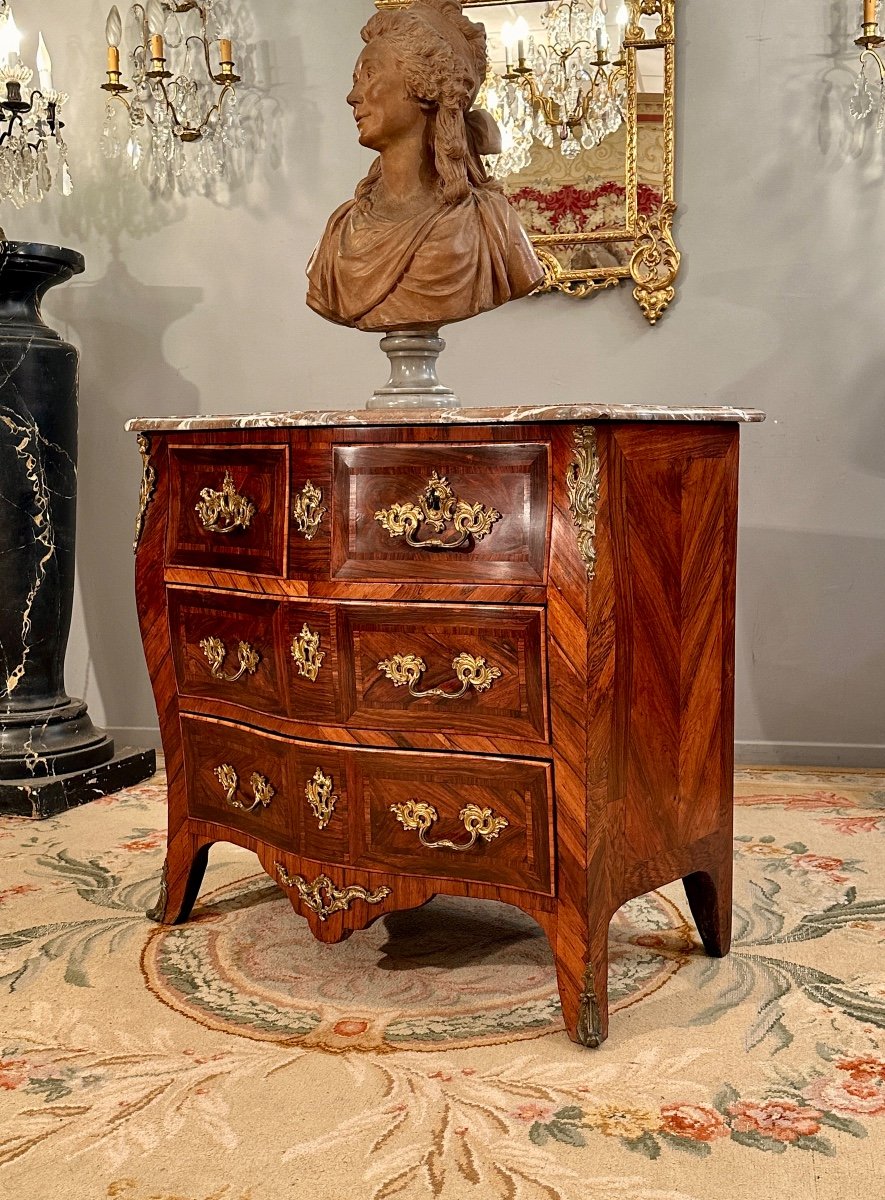 Pierre Fléchy, Commode d'Entre Deux En Marqueterie Estampillée d'Epoque Louis XV Vers 1760-photo-3