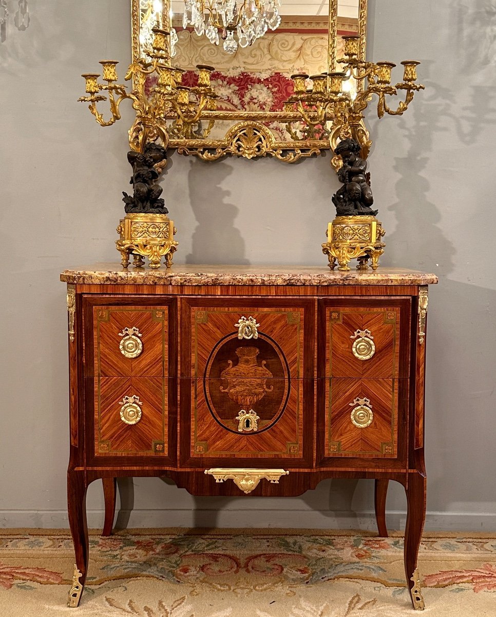 Sauteuse Commode In Marquetry From Louis XV Louis XVI Transition Period Circa 1760-photo-5