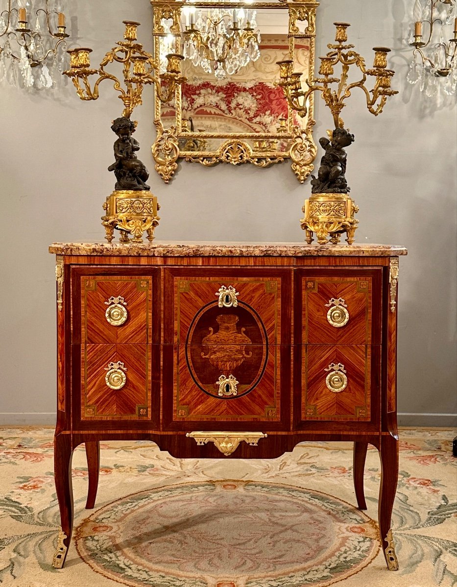 Sauteuse Commode In Marquetry From Louis XV Louis XVI Transition Period Circa 1760