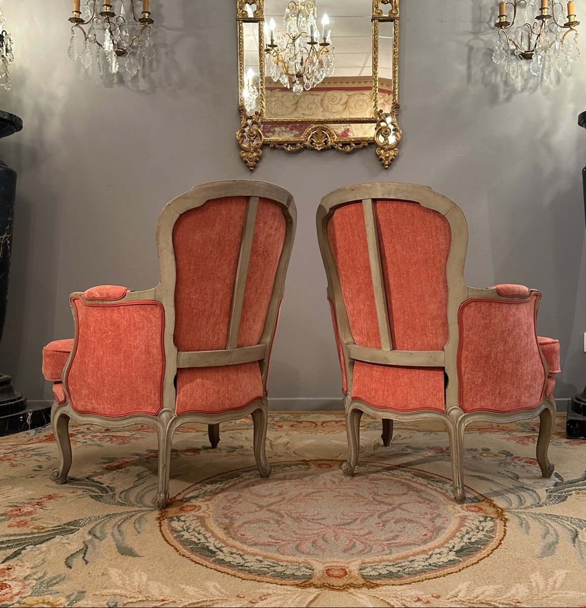 Pair Of Louis XV Style Lacquered Wood Bergeres, 19th Century-photo-3